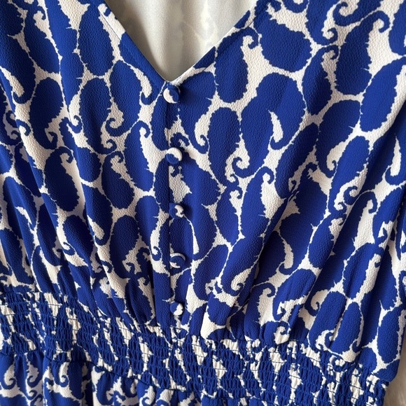 Talbots Vivid Blue and White Patterned Midi Dress - Picture 3 of 9